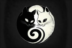 yin yang gatto fatto carino nero e bianca gatti nel Yin Yang forma. illustrazione generativo ai foto