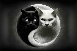 yin yang gatto fatto carino nero e bianca gatti nel Yin Yang forma. illustrazione generativo ai foto