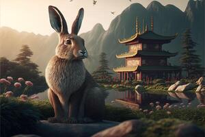 anno di il coniglio 2023 lepre chines oroscopo illustrazione generativo ai foto