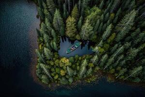 aereo Visualizza di canoa algonquin lago parco illustrazione generativo ai foto