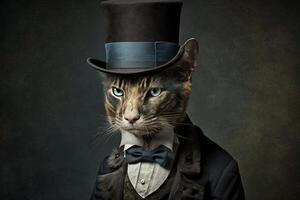 gatto come Abramo Lincoln Presidente di unito stati di America famoso storico personaggio ritratto illustrazione generativo ai foto