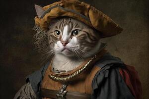 gatto come christopher columbus famoso storico personaggio ritratto illustrazione generativo ai foto