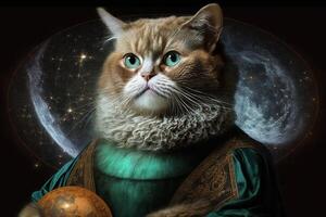 gatto come galileo galilei famoso storico personaggio ritratto illustrazione generativo ai foto