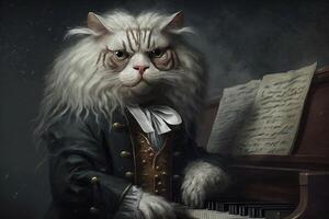 gatto come beethoven famoso storico personaggio ritratto illustrazione generativo ai foto