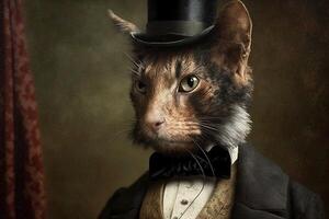 gatto come Abramo Lincoln Presidente di unito stati di America famoso storico personaggio ritratto illustrazione generativo ai foto