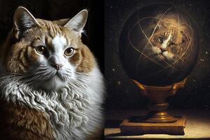 gatto come galileo galilei famoso storico personaggio ritratto illustrazione generativo ai foto