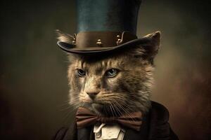 gatto come Abramo Lincoln Presidente di unito stati di America famoso storico personaggio ritratto illustrazione generativo ai foto