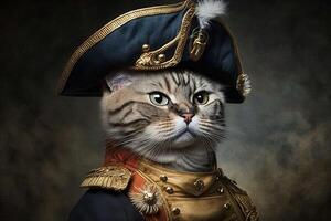 gatto come Napoleone bonaparte famoso storico personaggio ritratto illustrazione generativo ai foto