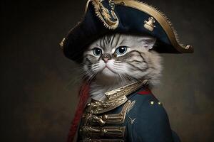 gatto come Napoleone bonaparte famoso storico personaggio ritratto illustrazione generativo ai foto