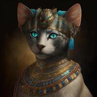 gatto come cleopatra egiziano Regina illustrazione generativo ai foto