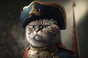 gatto con un' Napoleone cappello illustrazione generativo ai foto