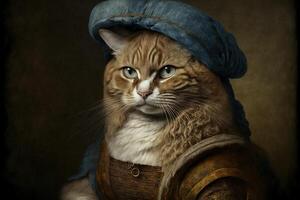 leonardo da vinci gatto come famoso storico personaggio illustrazione generativo ai foto