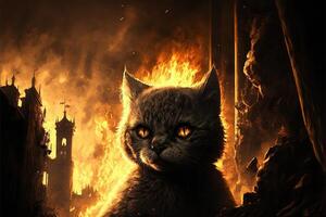 gatto a il inferno inferno nel fiamme illustrazione generativo ai foto