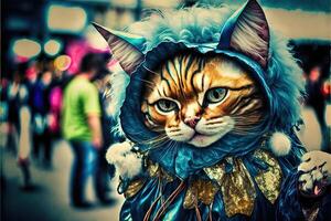 gatto nel carnevale costume illustrazione generativo ai foto