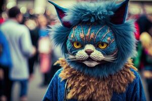 gatto nel carnevale costume a carnevale parata illustrazione generativo ai foto