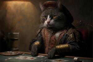 cartone animato gatto poker giocatore illustrazione generativo ai foto