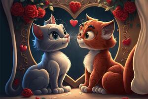 gatto San Valentino giorno cartone animato illustrazione generativo ai foto