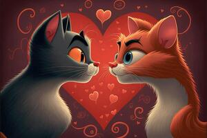 gatto San Valentino giorno cartone animato illustrazione generativo ai foto