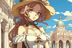 bellissimo anime manga ragazza nel Venezia Italia illustrazione generativo ai foto