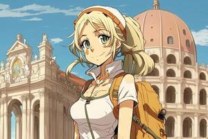 bellissimo anime manga ragazza nel pisa pendente Torre cittadina Italia illustrazione generativo ai foto