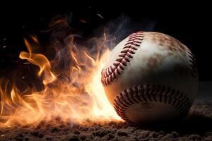 dettaglio di baseball pipistrello Impressionante palla nel esplosione illustrazione generativo ai foto