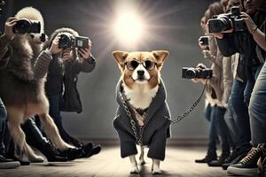 cane su il passerella in posa un' moda modello indossare esclusivo vestito illustrazione generativo ai foto