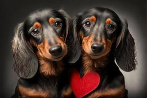 coppia amore di bassotto cani con poco cuore per San Valentino giorno generativo ai foto