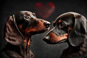 coppia amore di bassotto cani con poco cuore per San Valentino giorno generativo ai foto