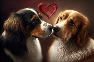 coppia amore di cani con poco cuore per San Valentino giorno generativo ai foto