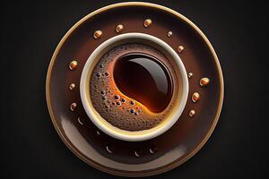 gocce di caffè spruzzi nel un' tazza superiore Visualizza illustrazione generativo ai foto