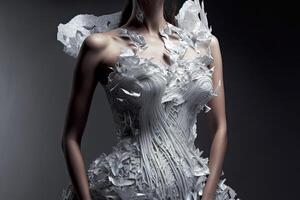 moda vestito fatto di riciclato spazzatura plastica illustrazione generativo ai foto
