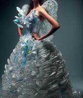moda vestito fatto di riciclato spazzatura plastica illustrazione generativo ai foto