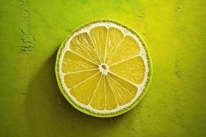 lime fette su verde giallo sfondo illustrazione generativo ai foto