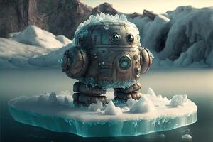 congelato robot su ghiaccio pianeta illustrazione generativo ai foto