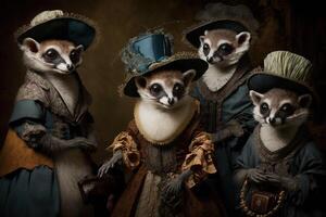 lemure animali vestito nel vittoriano era capi di abbigliamento illustrazione generativo ai foto