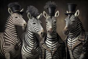 zebra animali vestito nel vittoriano era capi di abbigliamento illustrazione generativo ai foto