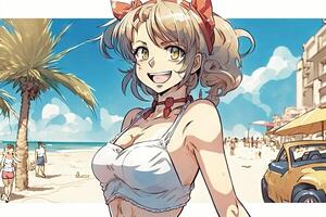 bellissimo anime manga ragazza nel dubai illustrazione generativo ai foto