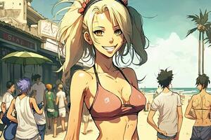 bellissimo anime manga ragazza nel Pattaya Tailandia illustrazione generativo ai foto