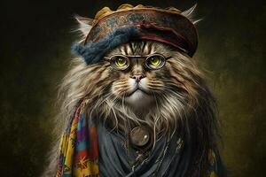 hippie gatto illustrazione generativo ai foto