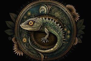 lucertola geko animale mandala frattale illustrazione generativo ai foto