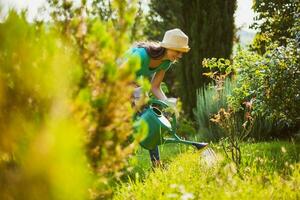 un' giovane donna giardinaggio foto