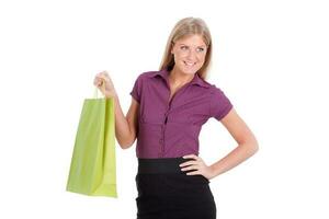 un' donna con shopping borse foto