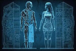 uomo e donna umano planimetria illustrazione generativo ai foto