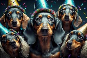 molti carino bassotto cani festeggiare nuovo anno illustrazione generativo ai foto