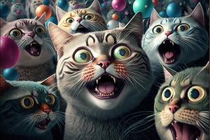 molti divertente gatti animali domestici festeggiare nuovo anno illustrazione generativo ai foto