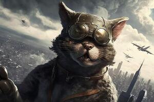 gatto come re di scimmie combattente aereo famoso personaggio ritratto illustrazione generativo ai foto