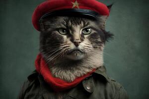 gatto come che guevara famoso storico personaggio ritratto illustrazione generativo ai foto