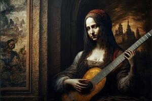 mona lisa giocando chitarra ritratto illustrazione generativo ai foto