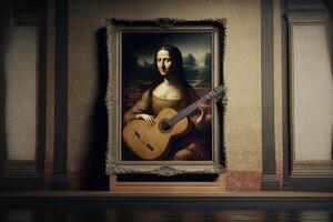 mona lisa giocando chitarra ritratto illustrazione generativo ai foto