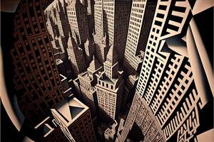 nuovo York città dipinto di escher illustrazione generativo ai foto